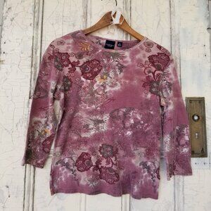 Floral Purple & Green Blouse (S)💜💚